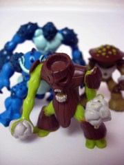 Playmates Gormiti Spores, Cannon Trunk, Hypnofrog, and Carrapax Action Figures